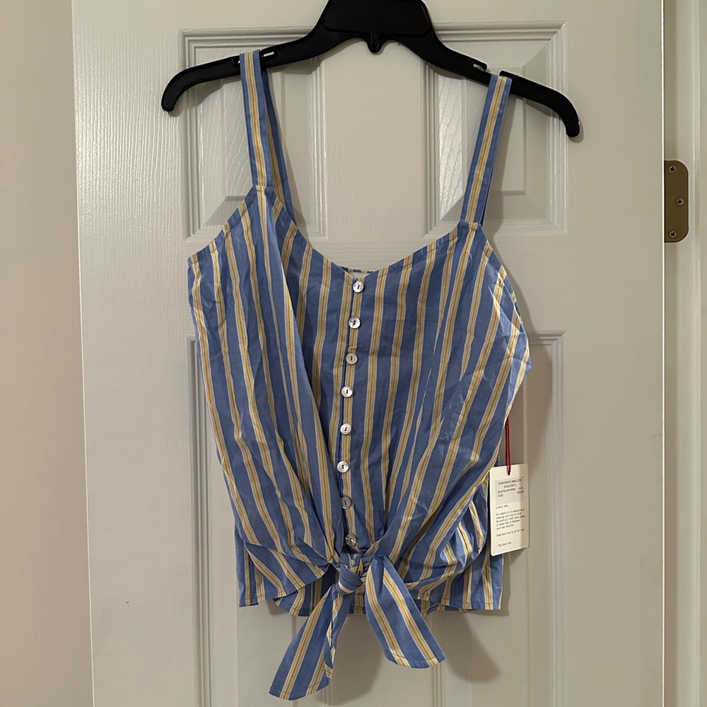 The Good Jane Blue and Yellow Striped Camille Top Size S